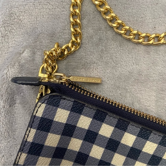 Tory Burch Robinson Navy Gingham Chain Strap Crossbody Clutch Bag 4936 - Picture 5 of 12